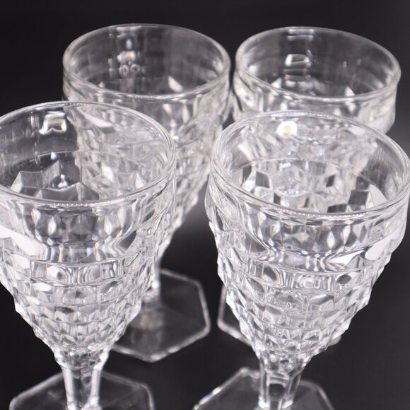 Fostoria American Clear Glass 6 7/8” Water Wine Goblets Hex Foot set of 4 vtg - Picture 3 of 10